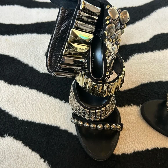 Giuseppe Zanotti Silver and Black Stiletto Sandals - Picture 9 of 10